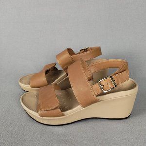 Vionic Lovell Tan Leather Wedge Platform Sandals, Size 6
